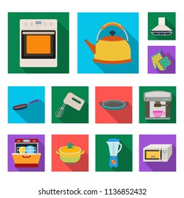 Kitchen equipment flat icons in set collection for design. Kitchen and accessories vector symbol stock web illustration.