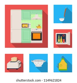 Kitchen equipment flat icons in set collection for design. Kitchen and accessories vector symbol stock web illustration.