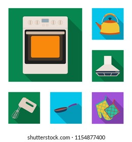 Kitchen equipment flat icons in set collection for design. Kitchen and accessories vector symbol stock web illustration.