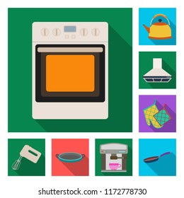 Kitchen equipment flat icons in set collection for design. Kitchen and accessories vector symbol stock web illustration.