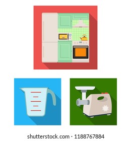 Kitchen equipment flat icons in set collection for design. Kitchen and accessories vector symbol stock web illustration.