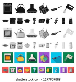 Kitchen equipment flat icons in set collection for design. Kitchen and accessories vector symbol stock web illustration.