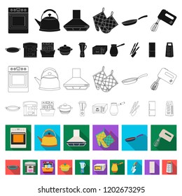 Kitchen equipment flat icons in set collection for design. Kitchen and accessories vector symbol stock web illustration.