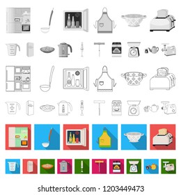 Kitchen equipment flat icons in set collection for design. Kitchen and accessories vector symbol stock web illustration.