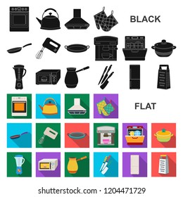Kitchen equipment flat icons in set collection for design. Kitchen and accessories vector symbol stock web illustration.