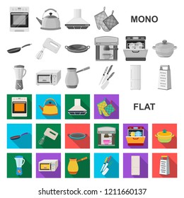 Kitchen equipment flat icons in set collection for design. Kitchen and accessories vector symbol stock web illustration.