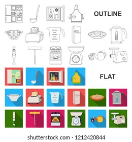 Kitchen equipment flat icons in set collection for design. Kitchen and accessories vector symbol stock web illustration.