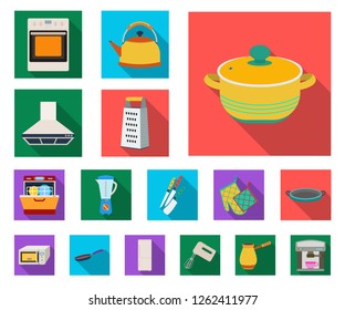 Kitchen equipment flat icons in set collection for design. Kitchen and accessories vector symbol stock web illustration.