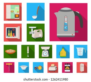 Kitchen equipment flat icons in set collection for design. Kitchen and accessories vector symbol stock web illustration.