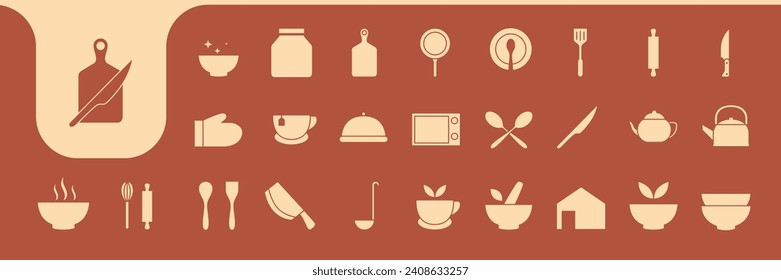 kitchen equipment flat minimal icon logo design vector