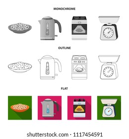 Kitchen equipment flat,outline,monochrome icons in set collection for design. Kitchen and accessories vector symbol stock web illustration.