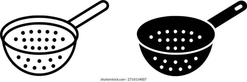 Ícone de equipamento de cozinha, ilustrações de filtro, versões de contorno e silhueta