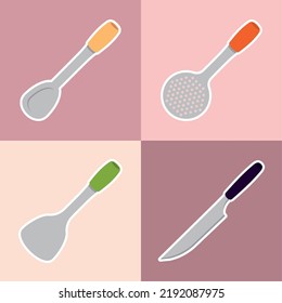 kitchen equipment icons set design