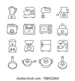 Kitchen equipment line icon set. Editable stroke. Vector eps 10. Isolated at white background