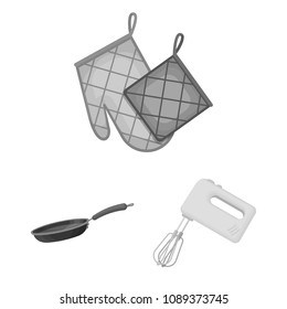Kitchen equipment monochrome icons in set collection for design. Kitchen and accessories vector symbol stock web illustration.