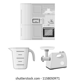 Kitchen equipment monochrome icons in set collection for design. Kitchen and accessories vector symbol stock web illustration.