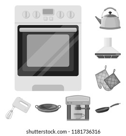 Kitchen equipment monochrome icons in set collection for design. Kitchen and accessories vector symbol stock web illustration.
