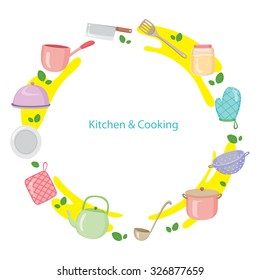 Kitchen Equipment On Circle Frame, Ware, Crockery, Cooking, Food, Bakery, Lifestyle