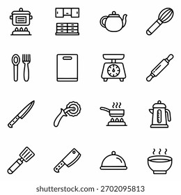 Kitchen Equipment Outline Icon Set Minimalist Line Style Collection
