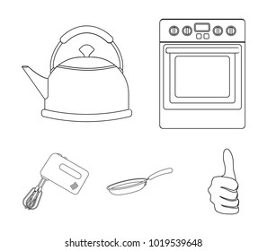 Kitchen equipment outline icons in set collection for design. Kitchen and accessories vector symbol stock web illustration.