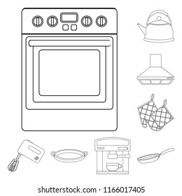 Kitchen equipment outline icons in set collection for design. Kitchen and accessories vector symbol stock web illustration.