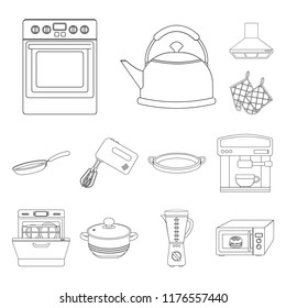 Kitchen equipment outline icons in set collection for design. Kitchen and accessories vector symbol stock web illustration.