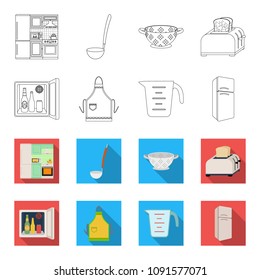 Kitchen equipment outline,flat icons in set collection for design. Kitchen and accessories vector symbol stock web illustration.
