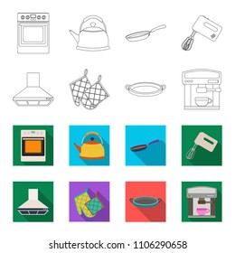 Kitchen equipment outline,flat icons in set collection for design. Kitchen and accessories vector symbol stock web illustration.
