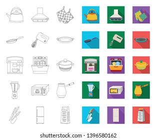 Kitchen equipment outline,flat icons in set collection  design. Kitchen and accessories vector symbol stock web illustration.