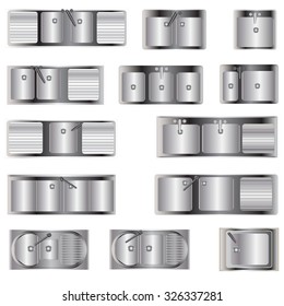 Kitchen Equipment , Sinks top view set 2 for interior , vector illustration