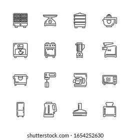 Kitchen Equipment, Tools outline icons set - Black symbol on white background. Kitchen Equipment, Tools Simple Illustration Symbol - lined simplicity Sign. Flat Vector thin line Icon - editable stroke