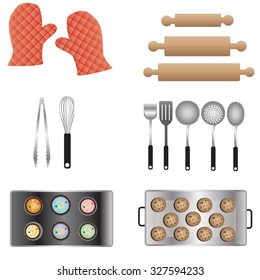 Kitchen equipment top view set 11 for interior , vector illustration