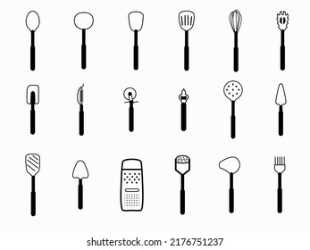 kitchen equpment tools line art icon set .kitchen hardware outline concept 