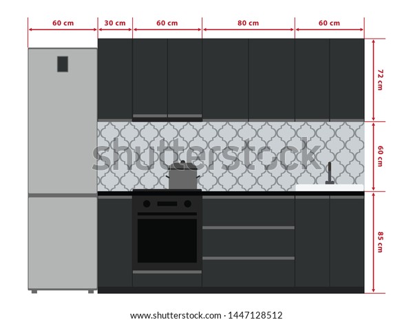 Kitchen Ergonomics Flat Illustration Kitchen Cabinets Stock Vector Royalty Free 1447128512