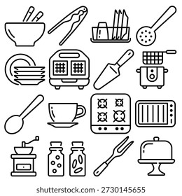 Küchen Essentials Icon Set Outline Style (Teil 8)