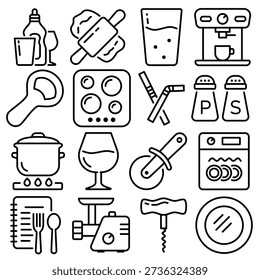 Kitchen Essentials Icon Set Outline Style (Part 6)