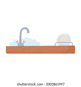 kitchen faucet and dishes bubbles isolated