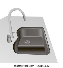 Kitchen Faucet With Double Sink. Vector Illustration.