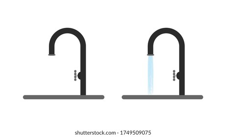 Kitchen faucet in a flat style. Black faucet for the kitchen isolated on a white background. Vector.