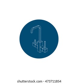 Kitchen faucet isometric flat icon design. Illustration household article. Pictogram domestic cleaner set. Vector illustration, isolated on a white background.