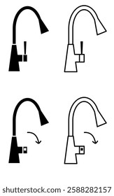 Kitchen faucet sink icon vector illustration clip art element of interior home related object fill and outline open look and close look open view and close view 