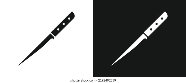 Kitchen fillet knife flat icon for web. Simple fillet knife sign web icon silhouette with invert color. Fillet knife solid black icon vector design. Fillet knife cartoon clipart. Kitchen concept