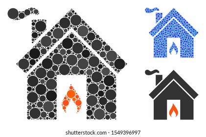 Kitchen Fire Composition Of Small Circles In Various Sizes And Shades, Based On Kitchen Fire Icon. Vector Small Circles Are United Into Blue Mosaic.