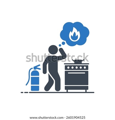 Kitchen fire thinking Icon On White Background