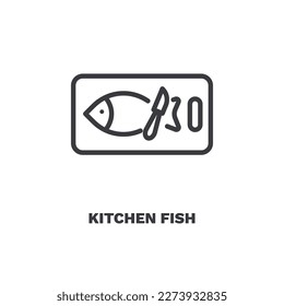 kitchen fish icon. Thin line kitchen fish icon from restaurant collection. Outline vector isolated on white background. Editable kitchen fish symbol can be used web and mobile