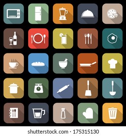 Kitchen flat icons with long shadow, stock vector