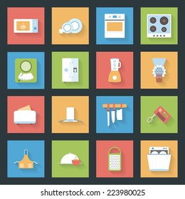 Kitchen flat icons set