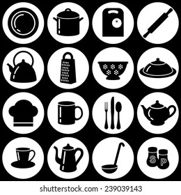 Kitchen flat icons. Set of kitchen utensils icons in flat style with shadows