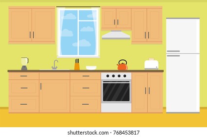 Kitchen in a flat style. Stock vector