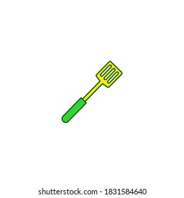 Kitchen flipper icon. Kitchen and utensil icon. simple, flat, color, outline, yellow, green.